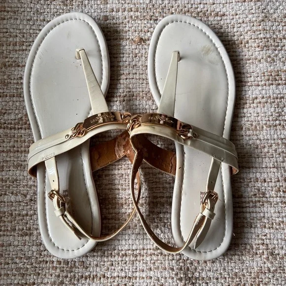 Coach Women's Gold and Cream Sandals - Picture 5 of 8